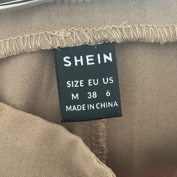 SHEIN High Waist Wide Leg Belted Pants with Skirt Overlay - Tan/Khaki - Size 6 - Picture 5 of 5